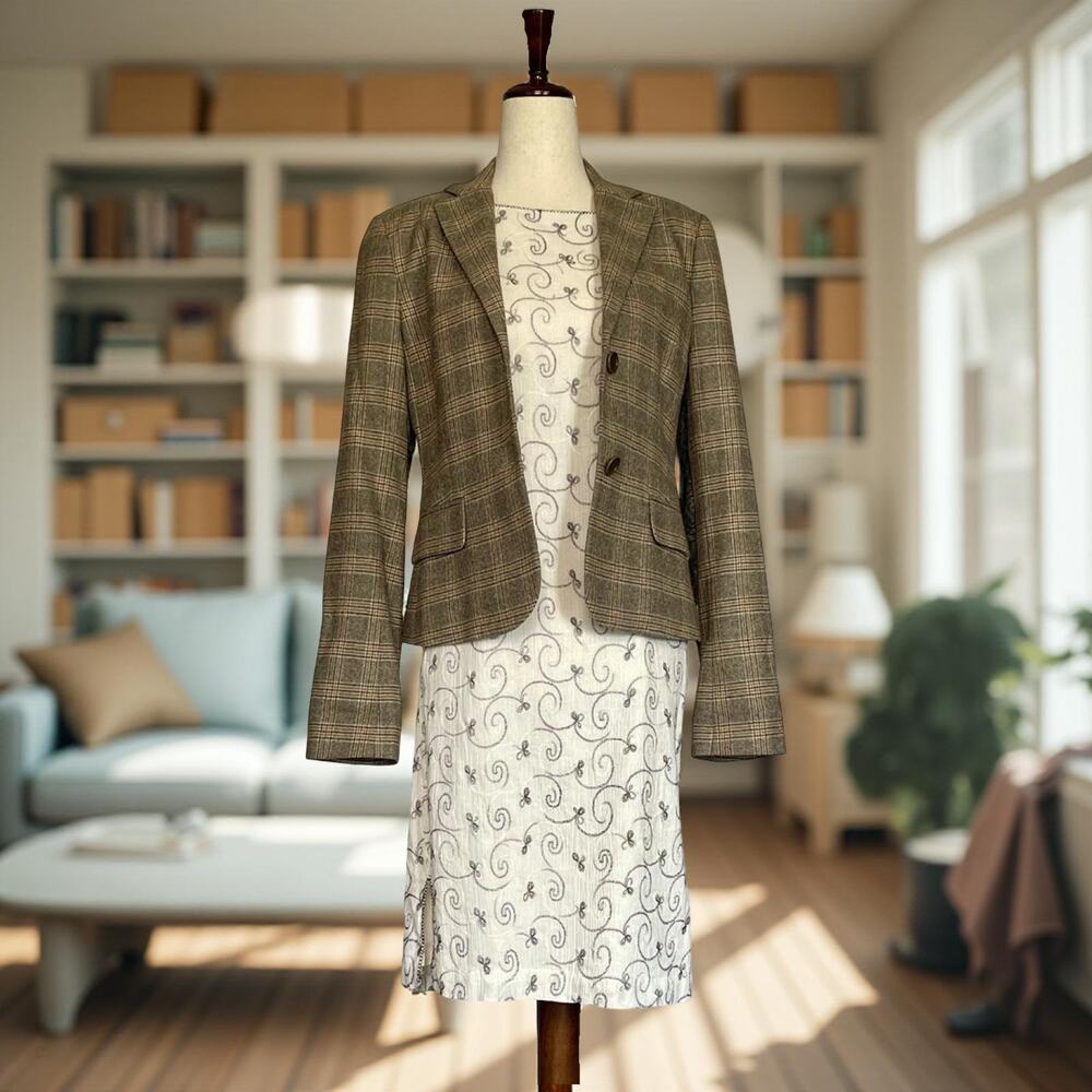 Theory Wool Plaid Blazer Jacket Size 6 | Cropped Preppy Y2K Fall - Picture 2 of 12